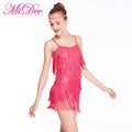 MiDee Latin Dance Dress for Women Adults Rhythmic Tassels Elegant Camisole Backless Crisscross Back Strap Dance Costume