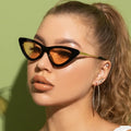 UNOC New Retro Metal Triangle Cat Eye Unisex Sunglasses Small Face UV400 PC Frame Gray/Yellow Hot Selling