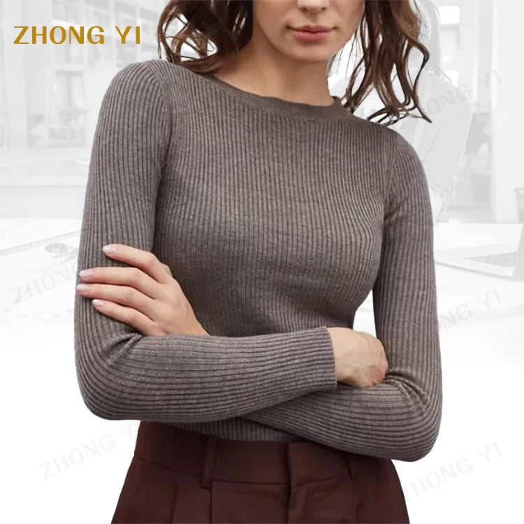 Clothing Factory Wholesale Custom Women Autumn Winter Cashmere Top Pull Pullovers Long Sleeve Slim Close Fitting Sweaters