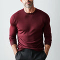 Luxurious Men's Silk-Cotton Blend Crew Neck Sweater Smooth Finish Lightweight Tailored Fit Pullover Autumn Anti-Wrinkle Feature