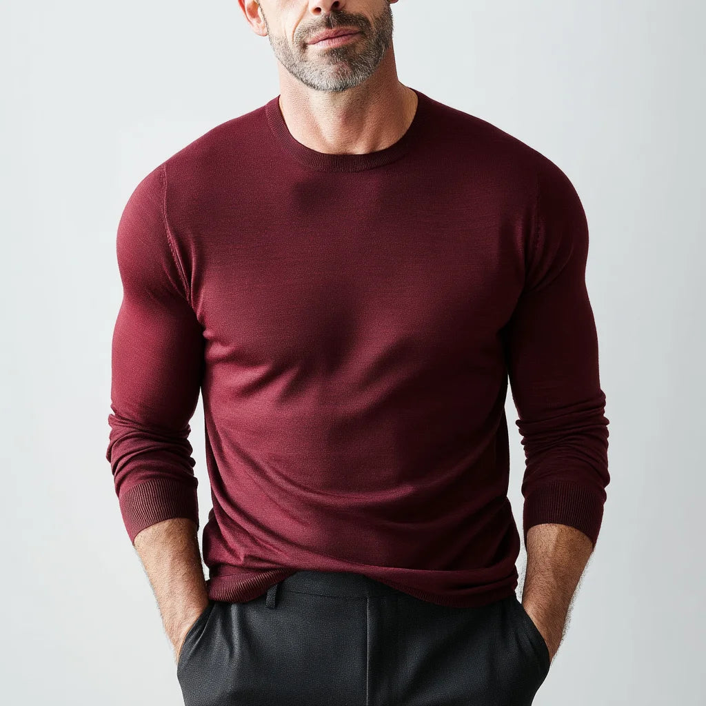Luxurious Men's Silk-Cotton Blend Crew Neck Sweater Smooth Finish Lightweight Tailored Fit Pullover Autumn Anti-Wrinkle Feature