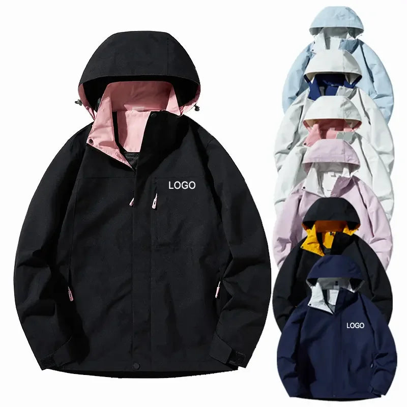 Aoyema Custom Order Unisex Outdoor Jacket Hooded Pure Color Windproof Windbreaker Jacket for Women Men