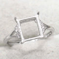 Sterling Silver 8*9mm Semi Mount Ring Square Shape Empty Frame Blank Claws Setting S925 Base Without Center Stone for Inlay DIY
