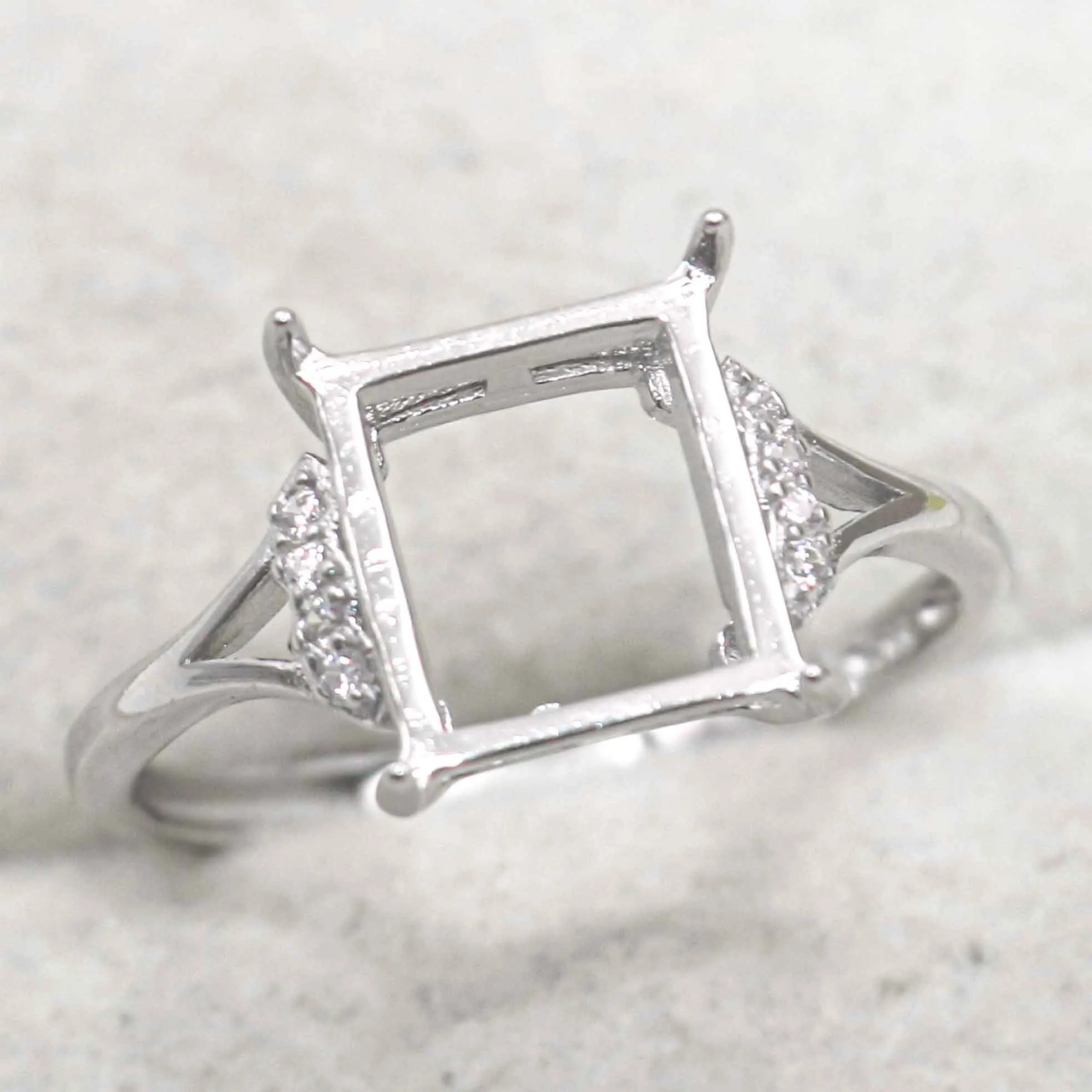 Sterling Silver 8*9mm Semi Mount Ring Square Shape Empty Frame Blank Claws Setting S925 Base Without Center Stone for Inlay DIY