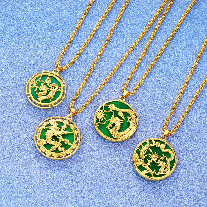 24k Gold Cat Eye Pendant Necklace Vietnam Sand Gold Malay Jade Dragon Pendant Necklace Women