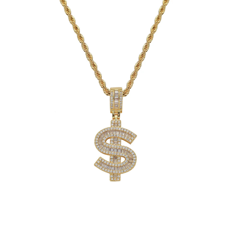 CN353 Brass Setting CZ  Pendants Hip Hop Necklace Bling Bling Jewelry