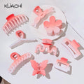 KUACHI Wholesale Korean Cherry Blossom Pink Sweet Gradient Butterfly Hair Claw Large Sweet Cute Girl Plastic Flower Hair Claws