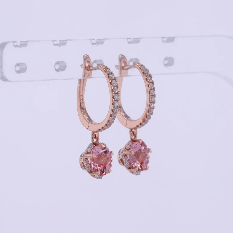 Lab Sapphire 6x6mm Padparadscha Color Decagon Starsgem Lab Grown Gemstones 10k 14k Rose Gold Drop Earring Jewelry