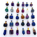 Hot Sales Natural Rose Quartz Amethyst Perfume Oil Bottle Necklace Mini Crystal Bottle for DIY Gift