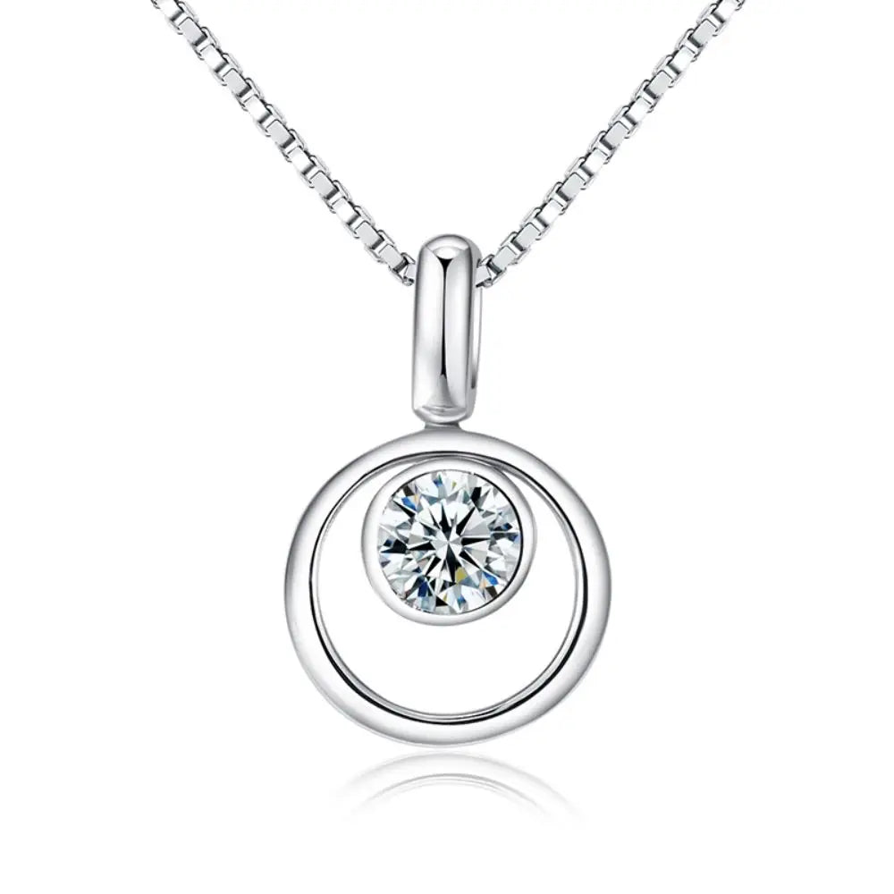 Genuine 925 Sterling Silver Round Multi Bezel Set GRA 0.3CT VVS Moissanite Necklace  Women Engagement Wedding Party Necklace