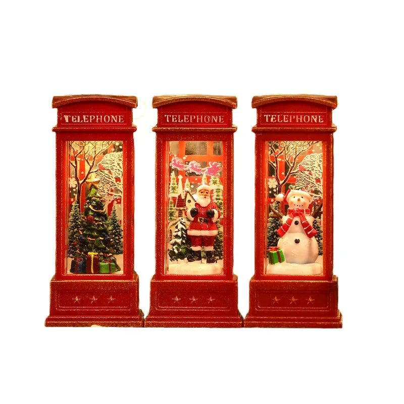 Christmas Decorations Luminous Santa Snowman Phone Booth Ornaments for Interior Festive Festival Decorations MOQ 2pcs