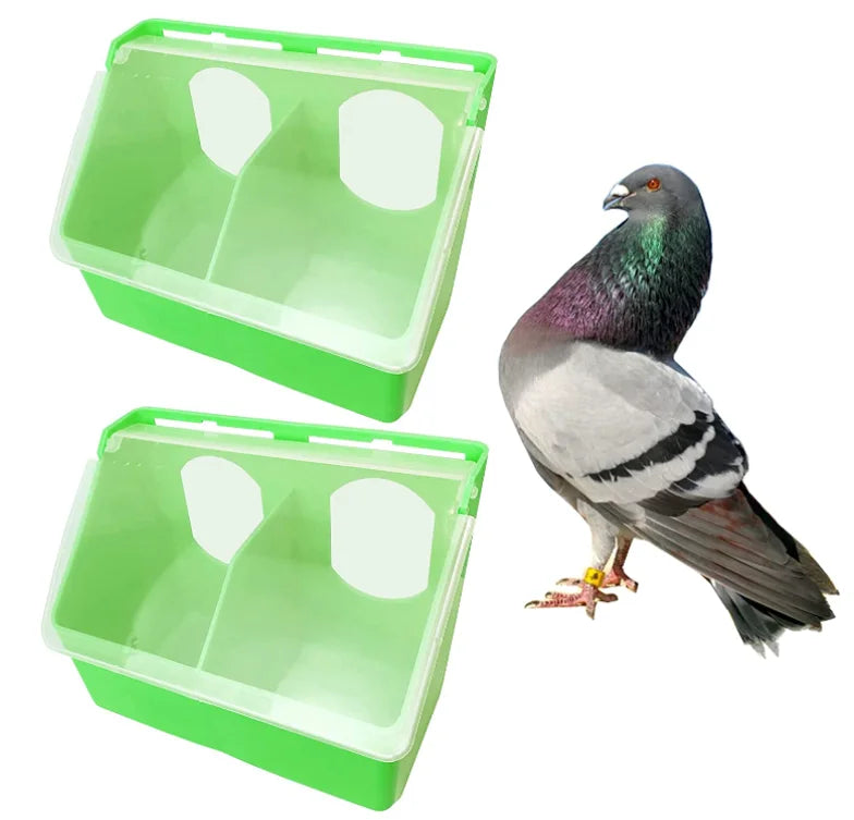 YYB LMB07 2 Holes PP Plastic Feeder Cup Hanging Cage Box Bird Parrot Pigeon Food Dispenser