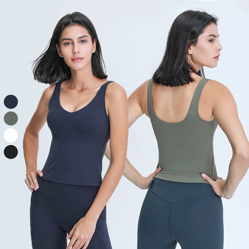 Removable Padded V-Neck Sports Bra Custom Logo Yoga Wear Crop Top Womens Gym Tank Tops