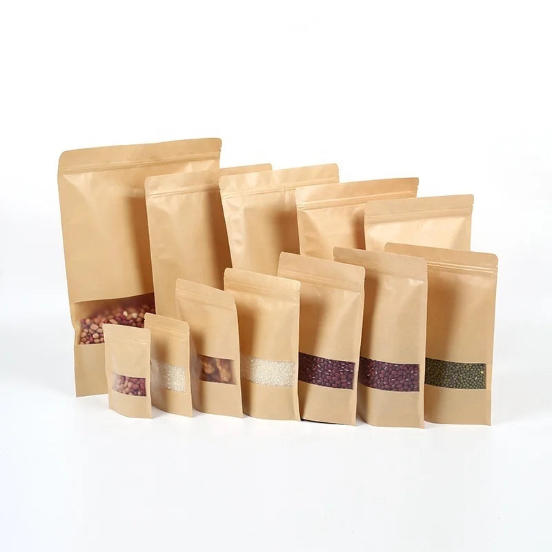 2026 Smell Proof Custom Printed JLL Brand Clear Window Resealable Zipper Protective Packaging Food Pack Kraft Paper Bag