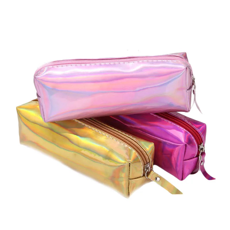 Gold Laser Holographic Leather Maleta De Maquiagem Girls' Makeup Bag Student Pencil Case Cosmetic for Toiletry Bag for Students