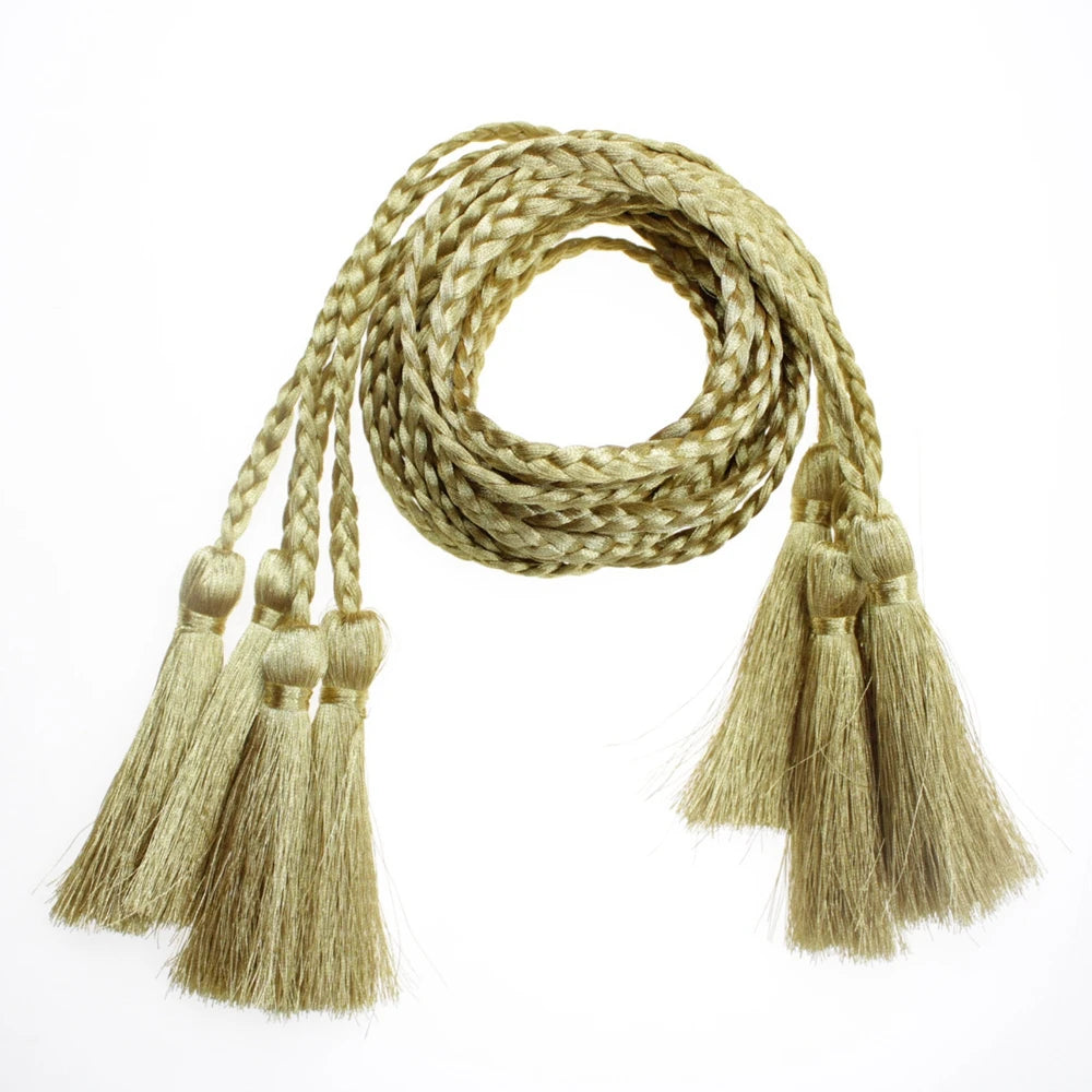 New Hot Sale Glitter Double-end Tassel Necklace Tassel Long Cord Fringe Braided Waist Belt Skinny Woven Belt Tassel for Dr