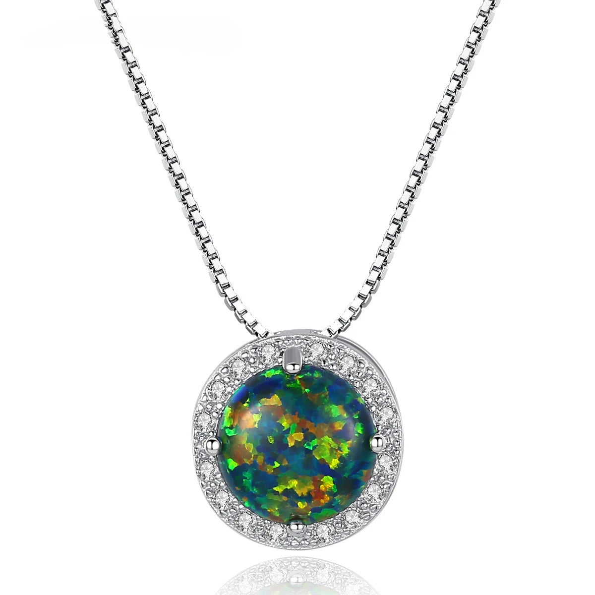 Sterling Silver Rhodium Plated Round Zircon Box Chain Pendant Necklace for Women's Religious Occasions