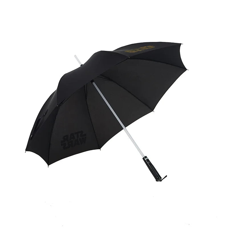 Customized Printing LED Light Umbrella Fiberglass Frame Plastic Handle Long Nylon Manual Operation Straight Umbrella Design