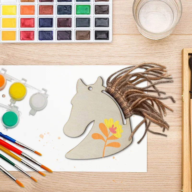 Novelty Personalized Christmas Fun 12PCS DIY Wooden Horse Unicorn Craft for Pendant Funny Gift