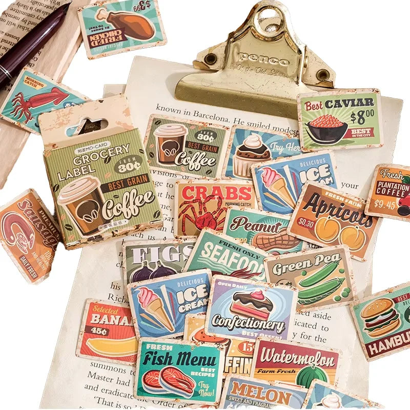 45 Pieces/Pack Department Store Label Box-Packed Stickers Decorative Retro Magazine Bill Diy Journal Material Pasteup