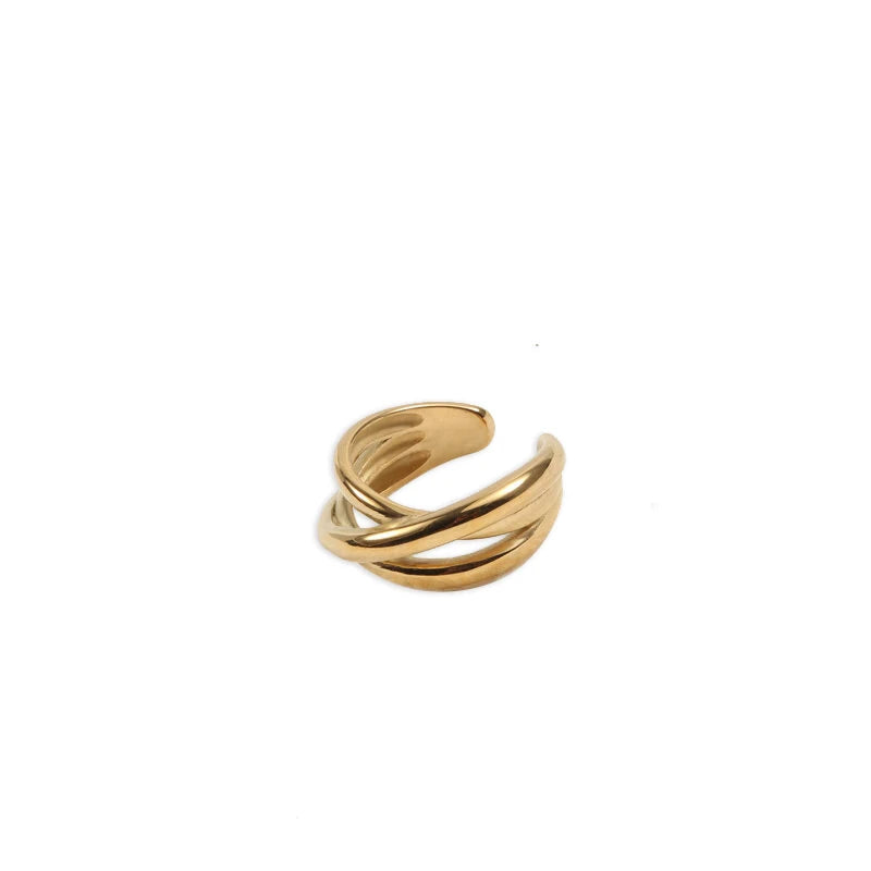 Simple 316L Stainless Steel 18K Gold Plated Braided Winding Finger Ring Titanium Steel Geometric Open Cross Band Rings Jewelry