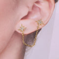 2022 New Cute Star and Moon Chain Earrings Crystal Zircon Long Gold Chain Earrings for Women Fashion Jewelry Gift