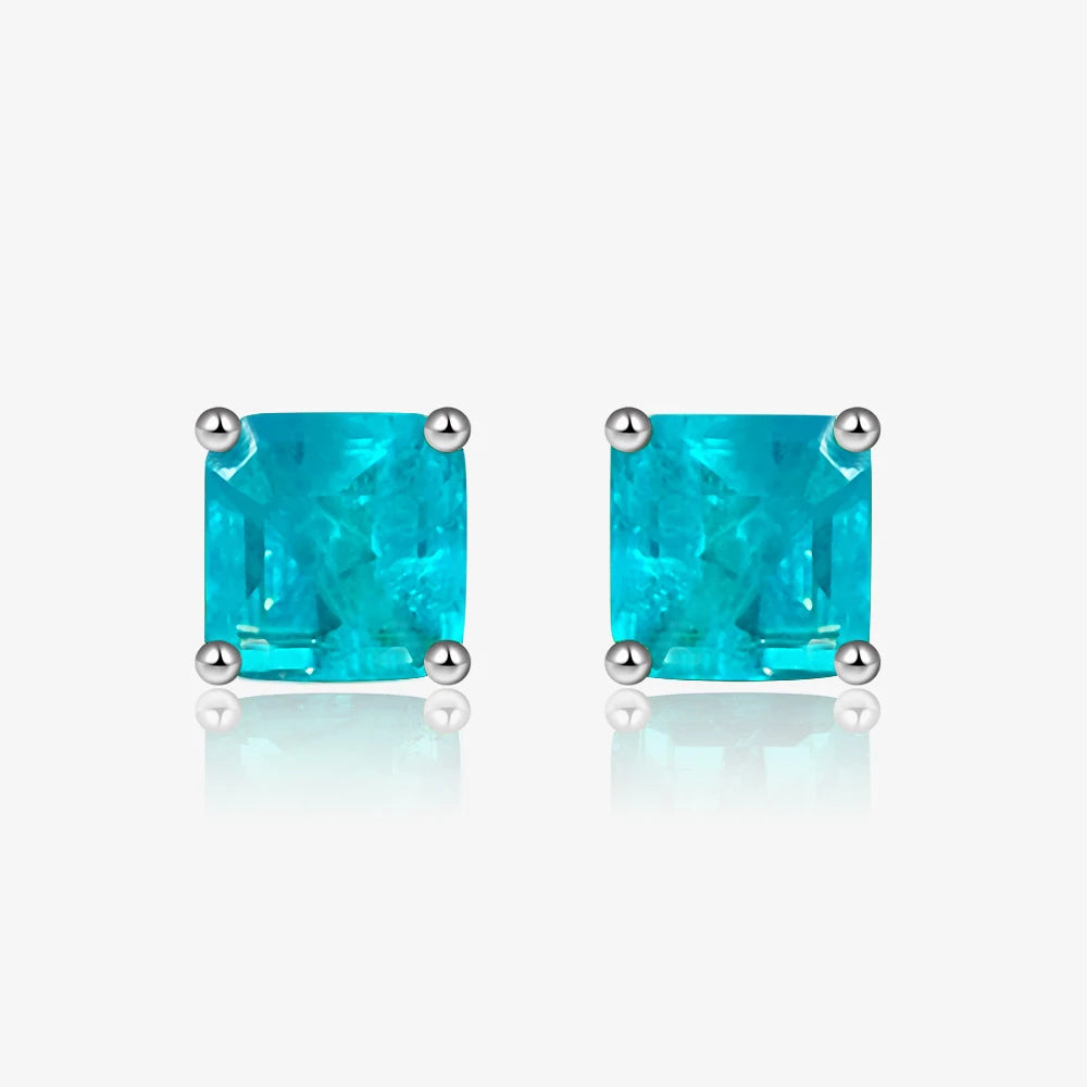 7mm square 925 Sterling Silver Paraiba Tourmaline Gemstone Stud Earring