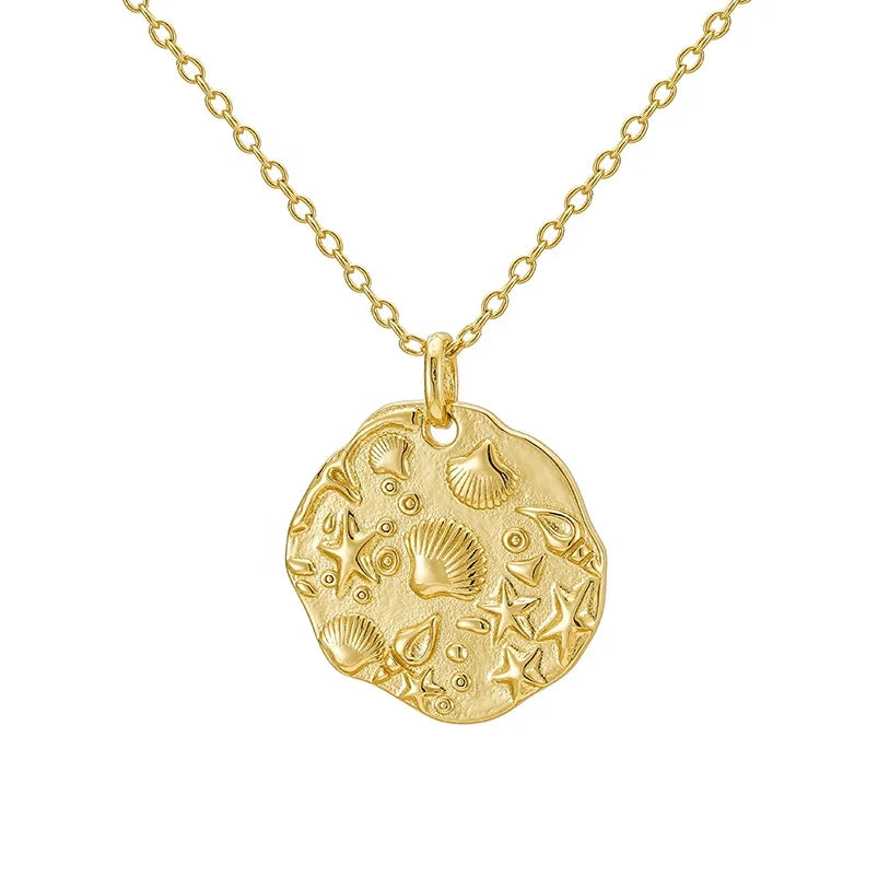 Gemnel 925 Sterling Silver Jewelry 18k Gold Plated Starfish Shell  Circle Sea Custom Pendant Necklace for Summer