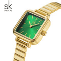 Shengke New Women's Elegant Green Alloy Tonneau Dial Fashion Business Japanese Quartz Watch with Glass