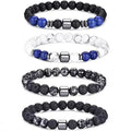 Trendy New 8mm Geometric Elastic Bead Bracelet Natural Tiger Eye and Peacock Turquoise Friendship Gift for Men and Women