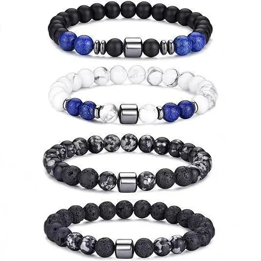 Trendy New 8mm Geometric Elastic Bead Bracelet Natural Tiger Eye and Peacock Turquoise Friendship Gift for Men and Women