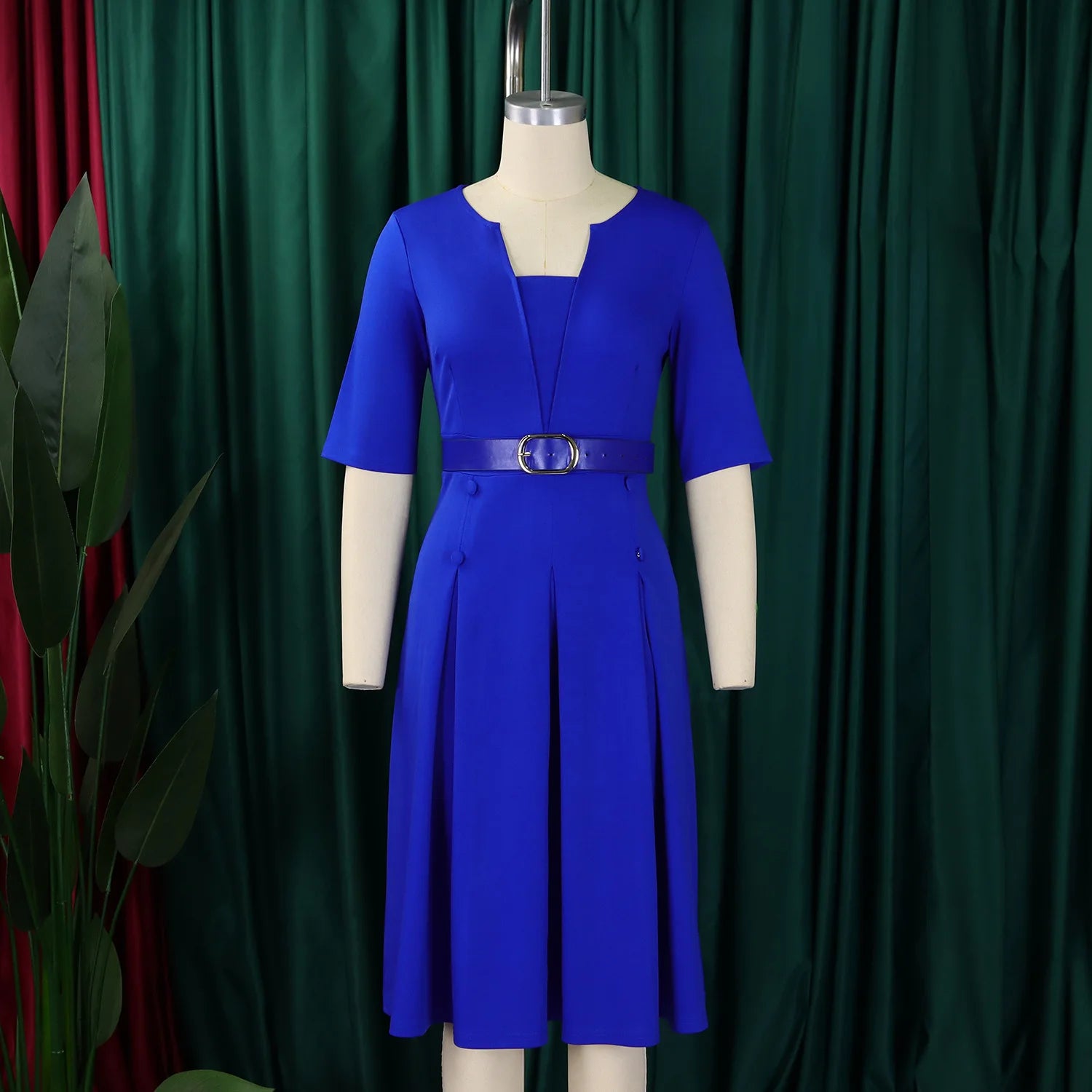 Stylish Elegant Temperament Solid Color Five-quarter Sleeve African Dress