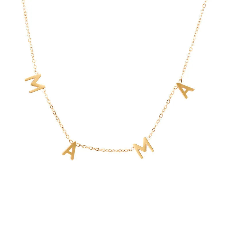 Customized Mothers Day Gifts Stainless Steel Choker Initial Letter Mama Necklace 14K Gold Plated Mom Name Necklace Jewelry