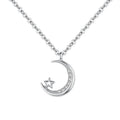 Fashion Moon Star Pendant 925 Sterling Silver CZ Diamond Necklace for Women Girls