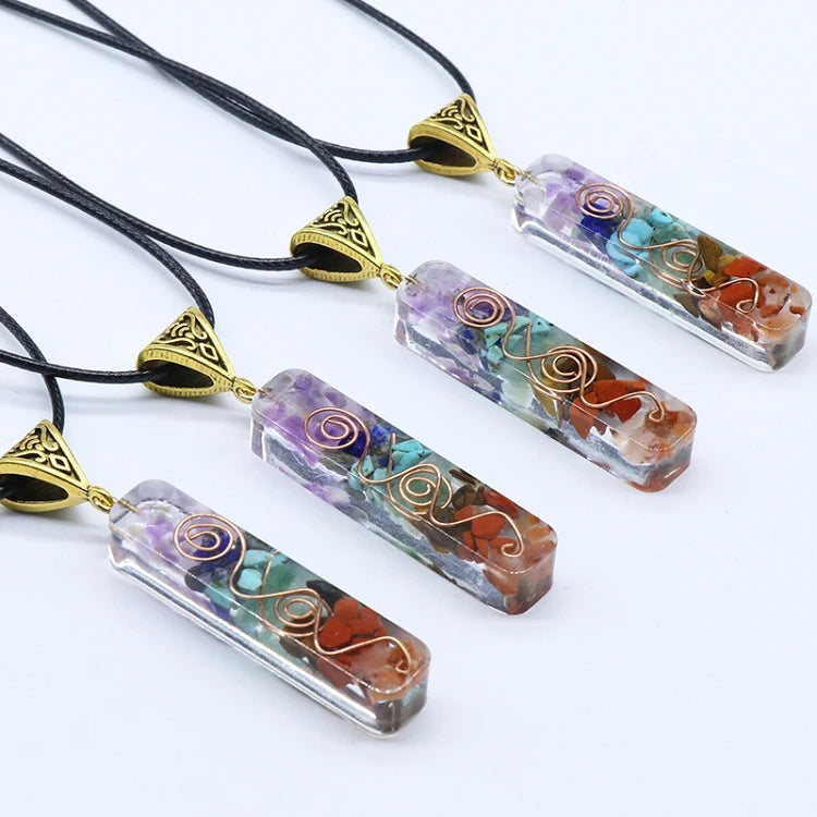 G528 Wholesale Chakra Healing Natural Stone Pendant with Adjustable Cord 7 Chakra Stones Necklace