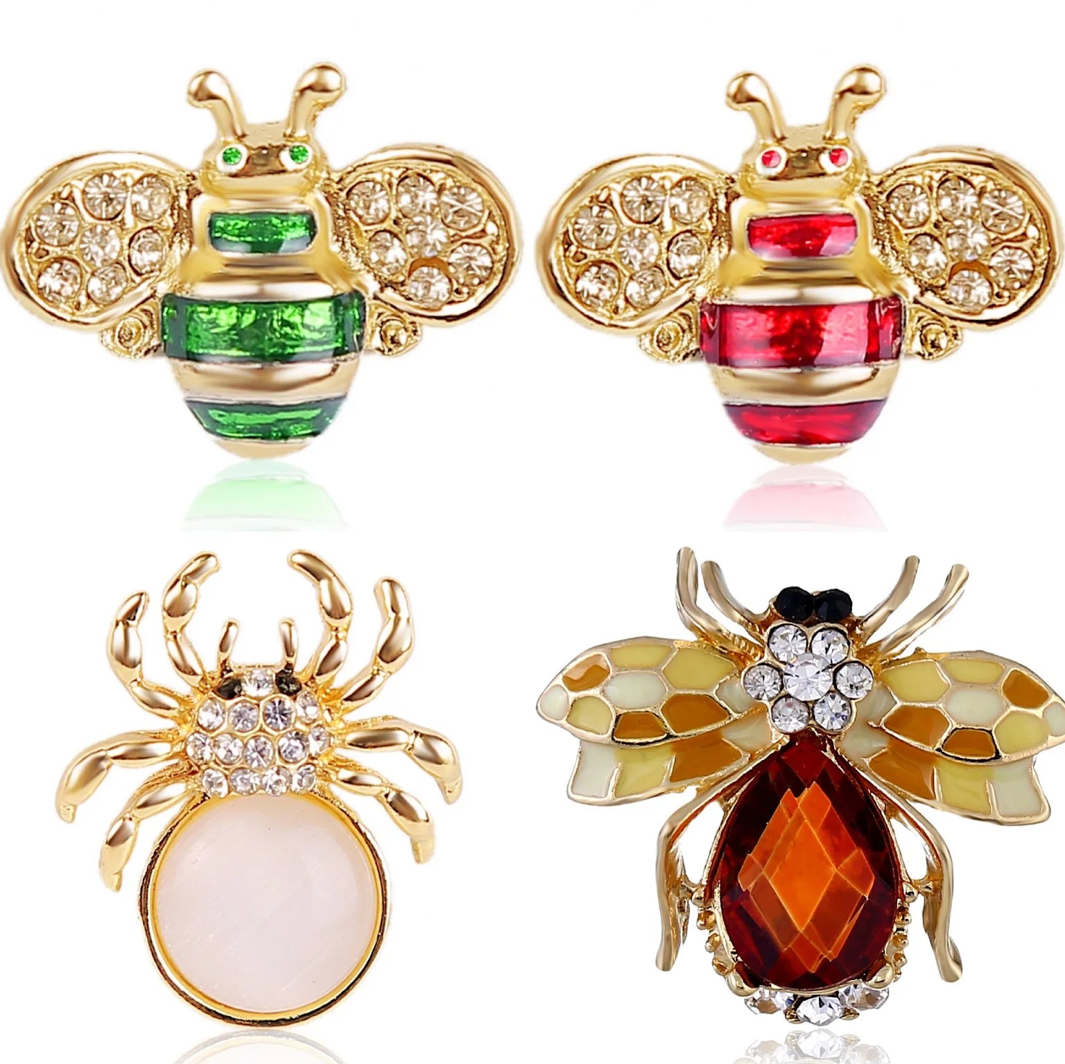 Jachon Animal Insect Thorn Horse Needle Little Bee Retro Cartoon Crystal Diamond Brooch