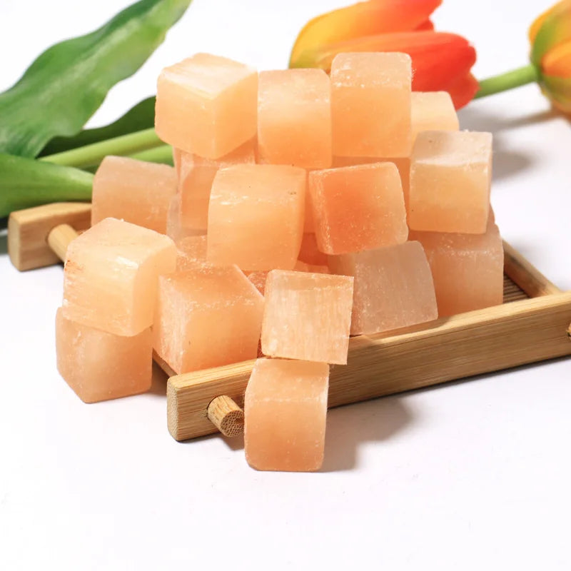 Orange Selenite Cubes Polished and Carved Crystal Cubes for Feng Shui Decoration As Mascot and Gift