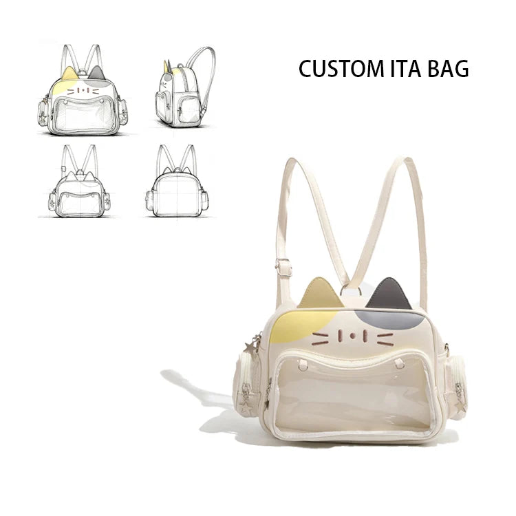 Y2K Cute Cat Fashion Kawaii Pin Display Bag New Spice Girl Pain Bag Uniform School Large Ita Backpack