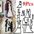 9Pcs Set Cookie Cutter of Bride Groom Couples Silhouette Wedding Cake Fondant Mold Tools for Birthday Valentine's Party