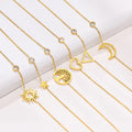 Dainty Stainless Steel Jewelry Waterproof Moon Heart Sun Star Charms Bracelet Cz 18K Gold Plated Bracelet Women