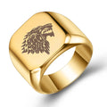 Punk Hip Hop Anillos De Hombre Wolf Head Custom Signet Engraved Blue Black Stainless Steel Men Gold Ring