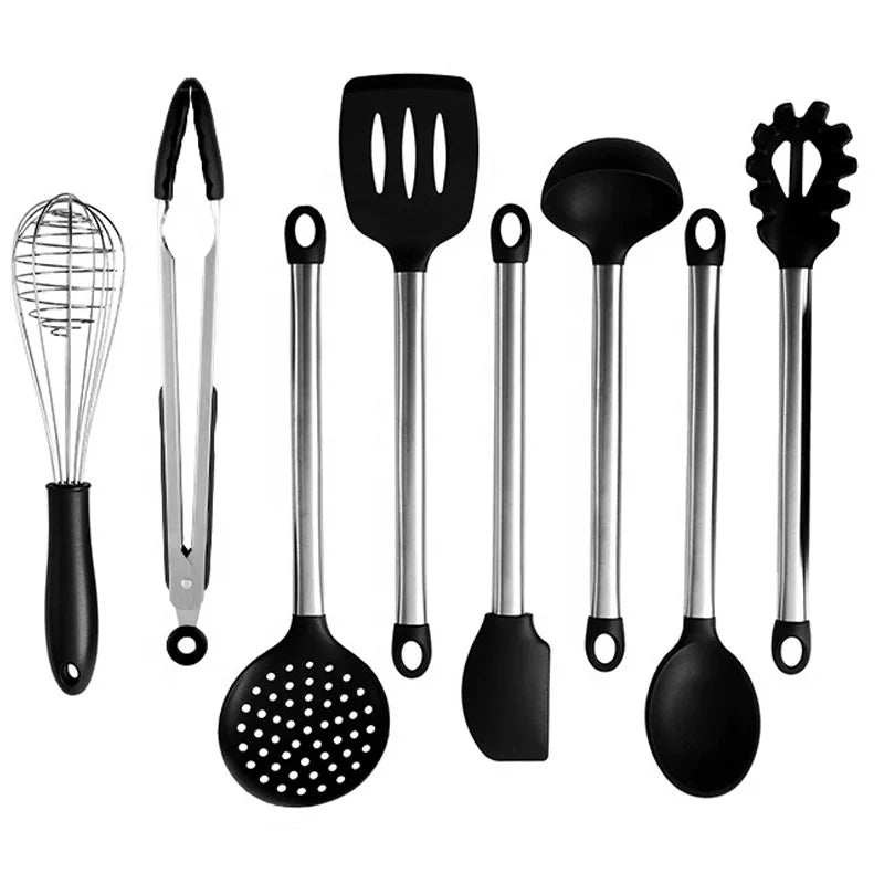 YJ Wonderful Custom Silicone Kitchenware Set with Kitchen Rack Cooking Shovel Spoon Colander Tong Sustainable Stocked Items