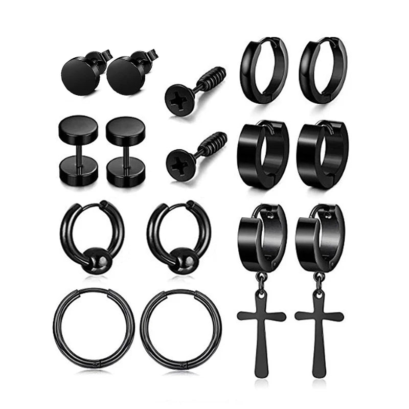 Men Women Earrings Accessories Width 4x9 Round Black Classic Fashion Cross Titanium Steel  Ear Studs  Stainless Steel Earrings