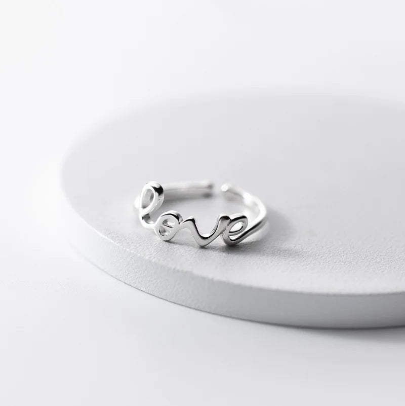 Fashion 925 Sterling Silver Letter Ring Adjustable Open LOVE Shape Finger Rings Jewelry for Women