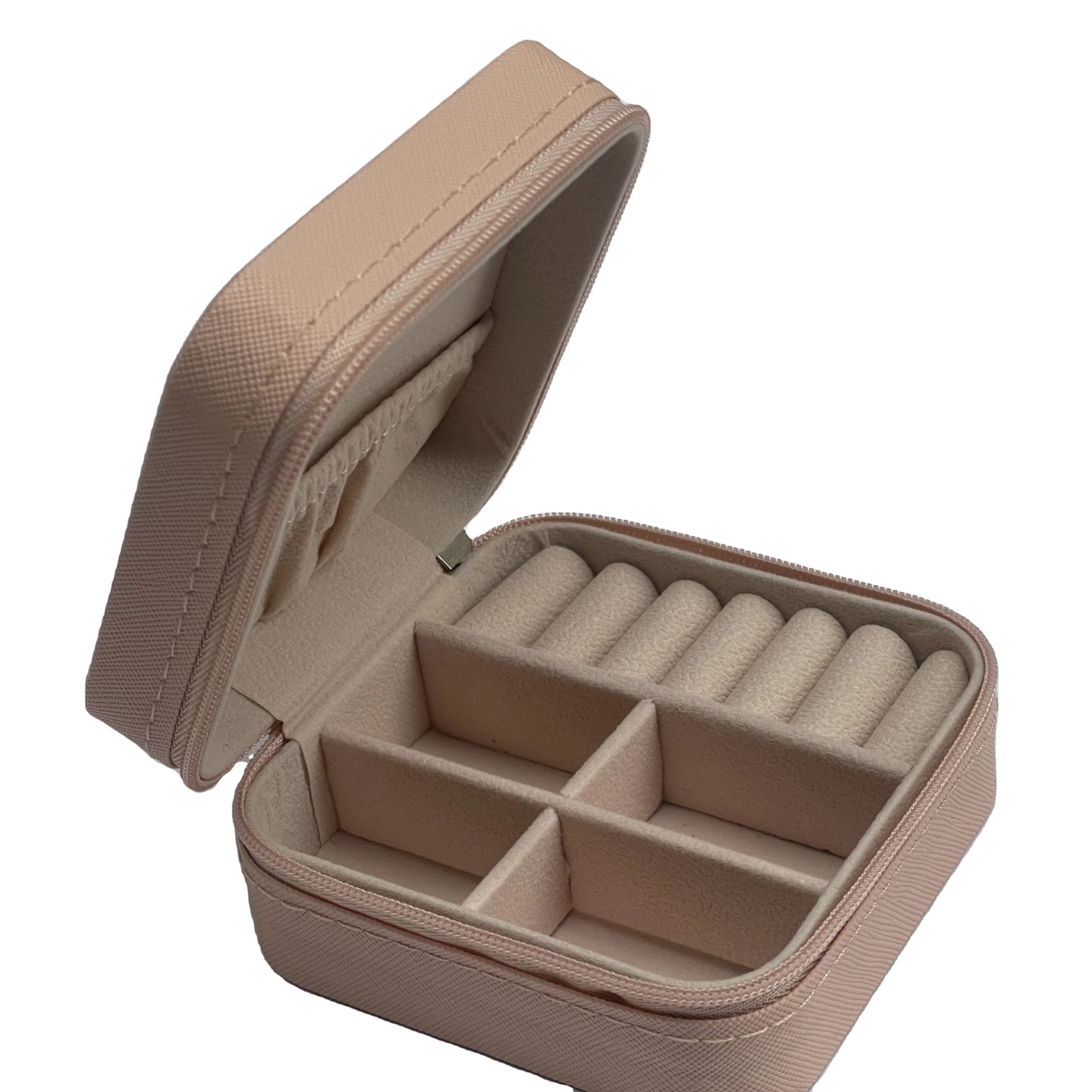 Pink Square PU Leather Travel Jewelry Box-Customized Logo and Color
