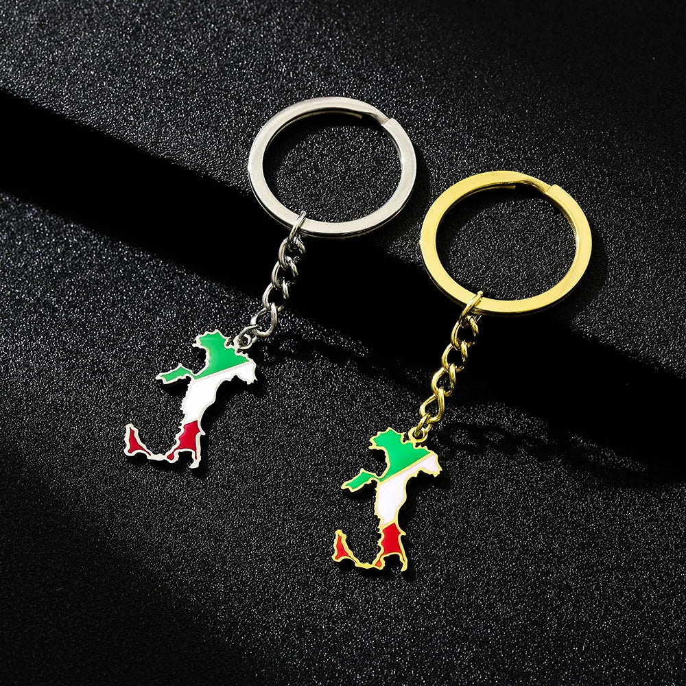 Factory Stainless Steel Italy National Country Flag Charm Keychain Italian Keyring 18K Gold Plated Italy Map Pendant Key Chain
