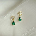 14K Gold Plated Crown Emerald Zircon Fine Jewelry 925 Sterling Silver Stud Earrings Women