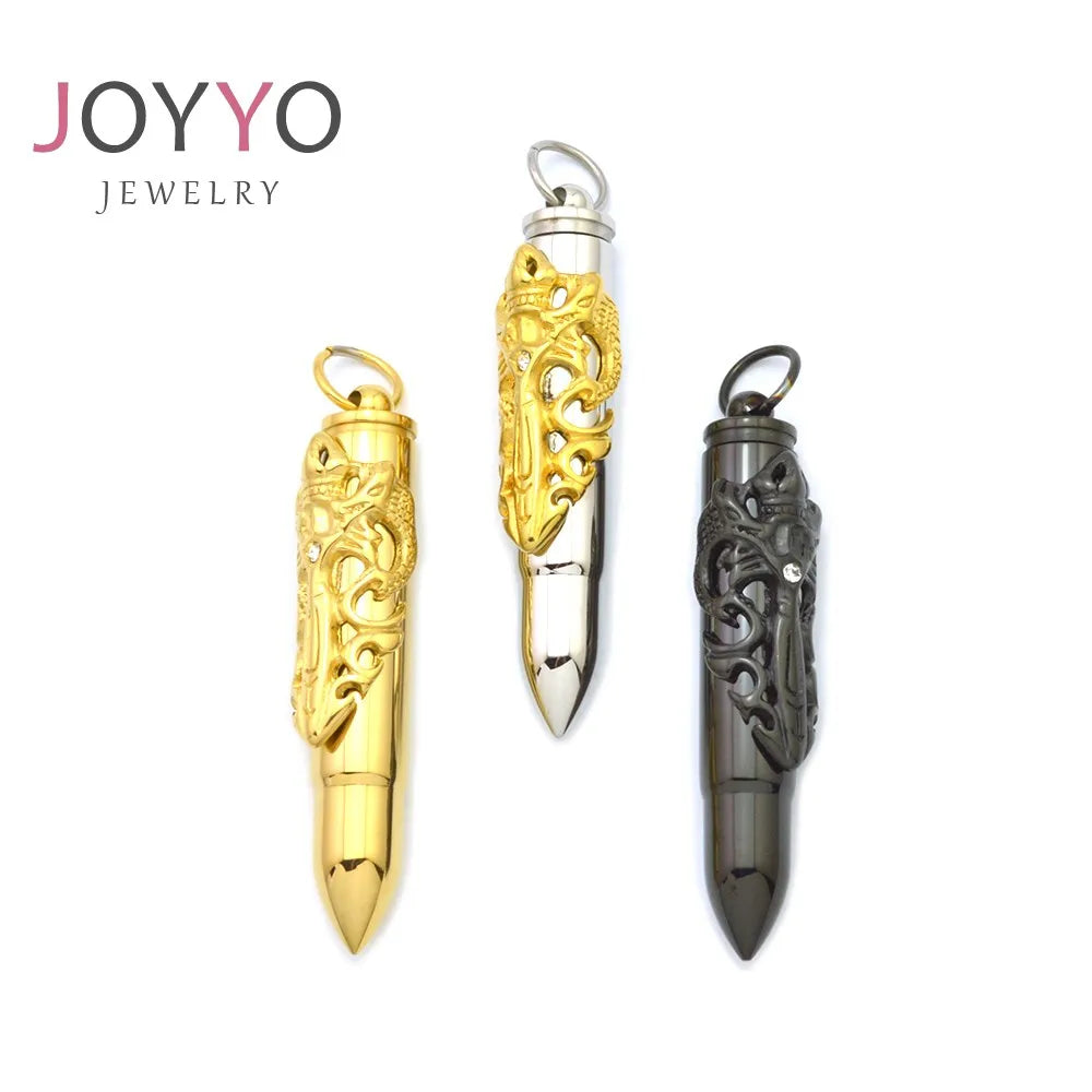Factory Wholesale Hip Hop Double Dragon Sword Bullet Cast Party Gifts Stainless Steel Pendant Necklace for Men and Women