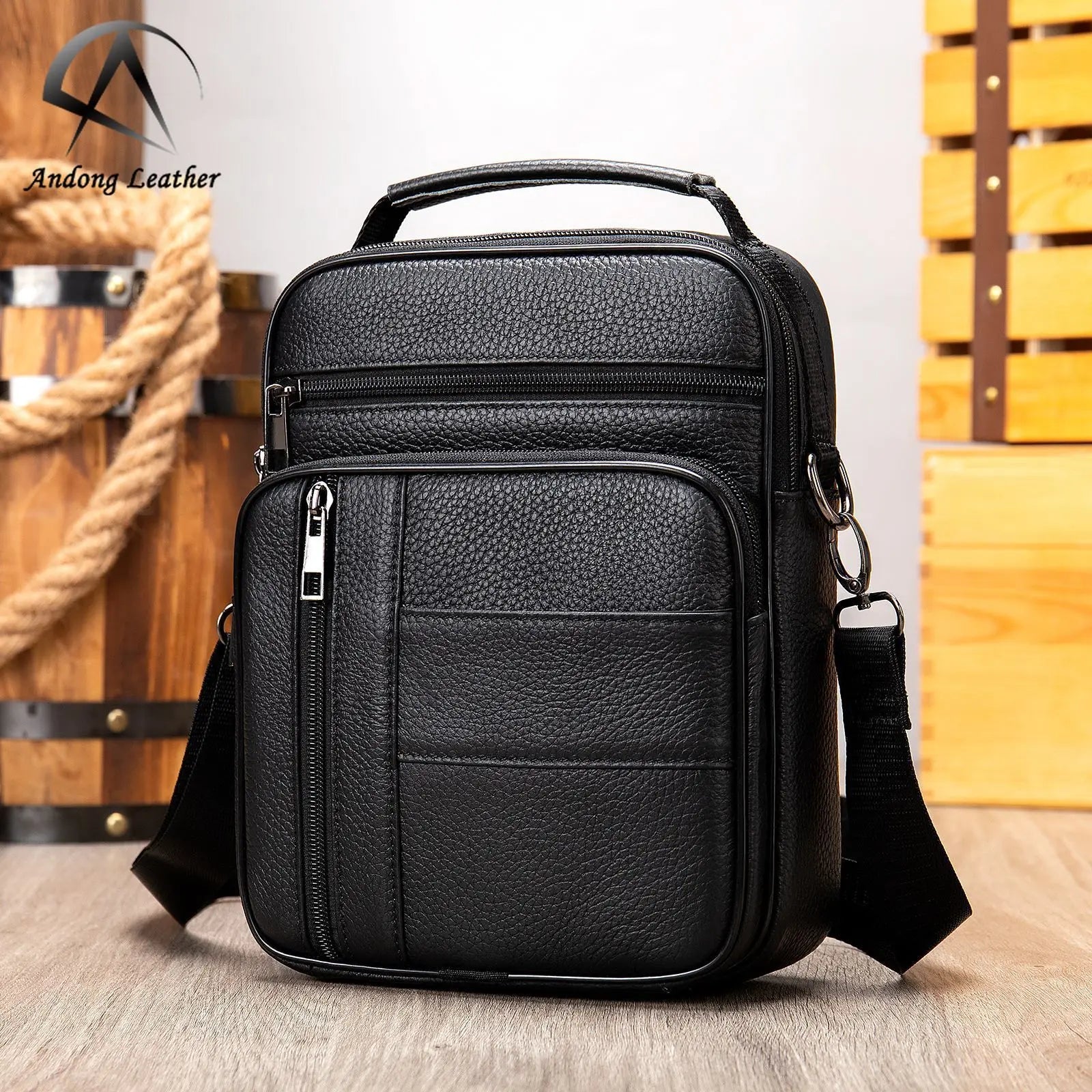 Andong Men Genuine Leather Messenger Bag Retro Cowhide Shoulder Sling Bags Men's Outdoor Leisure Small Pocket