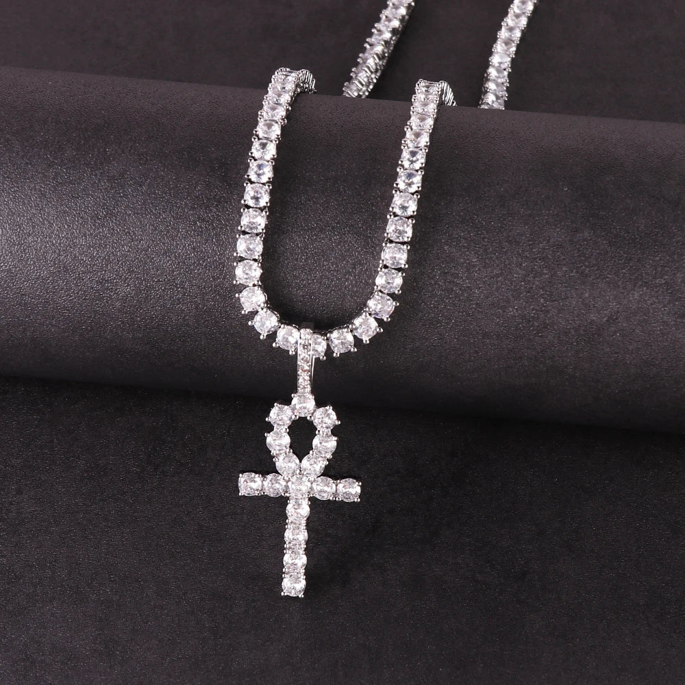 Hip Hop Solid Cross Pendant with Micro Inlaid Zircon Anhe Key Men's Necklace